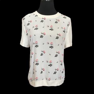 GANNI womens cream blouse with rose print, size LARGE